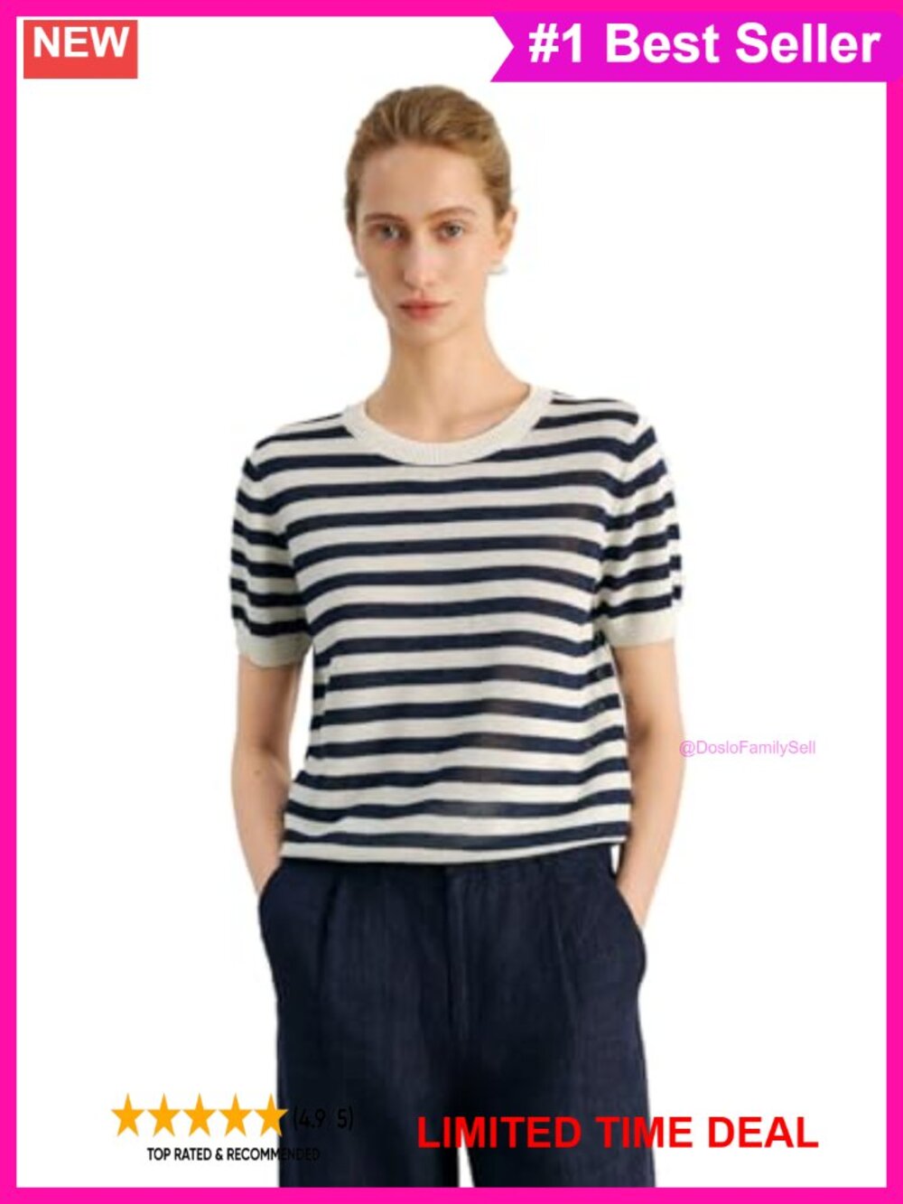 Striped Short Sleeve Knit Tee Relaxed Fit Crewneck Everyday Top